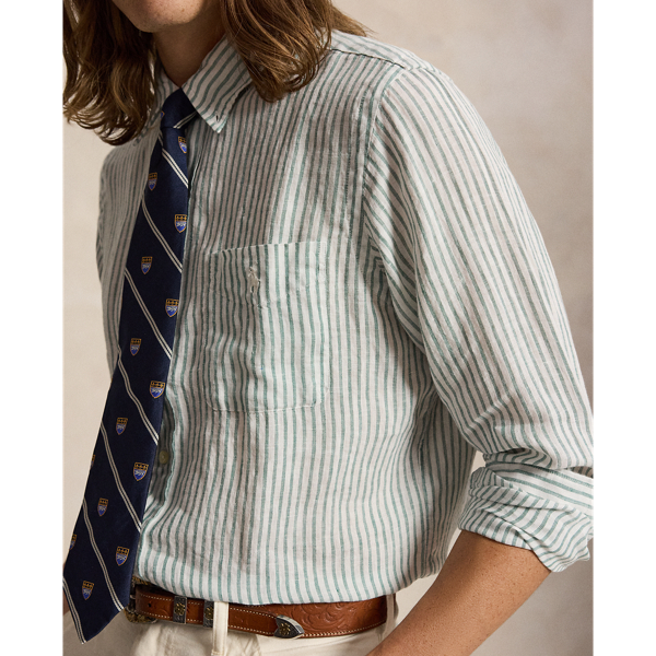 White Seafoam Classic Fit Striped Linen Shirt Polo Ralph Lauren 6