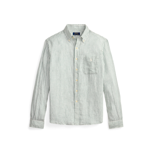 White Seafoam Classic Fit Striped Linen Shirt Polo Ralph Lauren 2