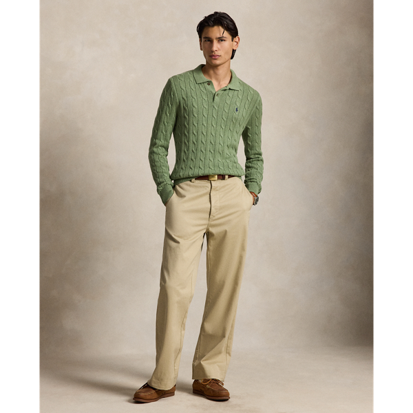 Cable-Knit Polo-Collar Cotton Jumper