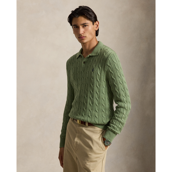 Cable-Knit Polo-Collar Cotton Jumper