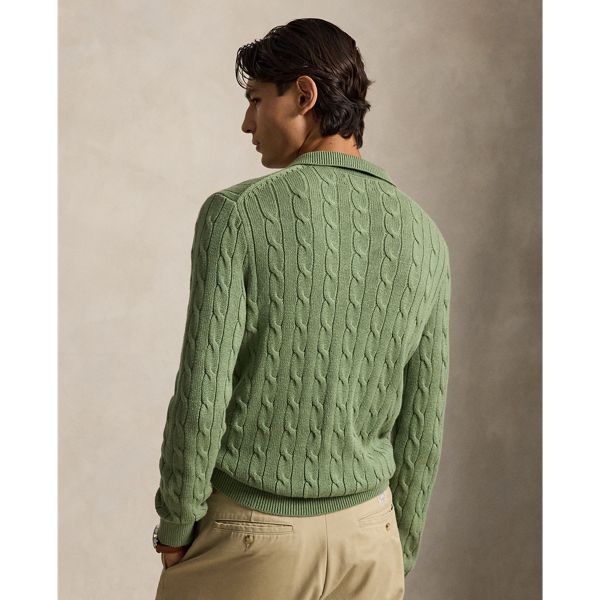 Cable-Knit Polo-Collar Cotton Jumper