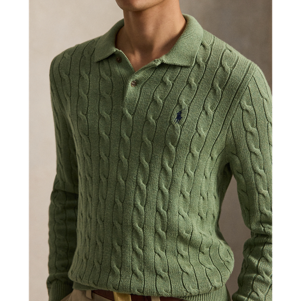 Cable-Knit Polo-Collar Cotton Jumper
