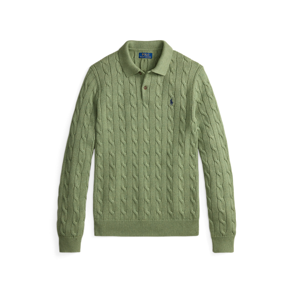 Cable-Knit Polo-Collar Cotton Jumper