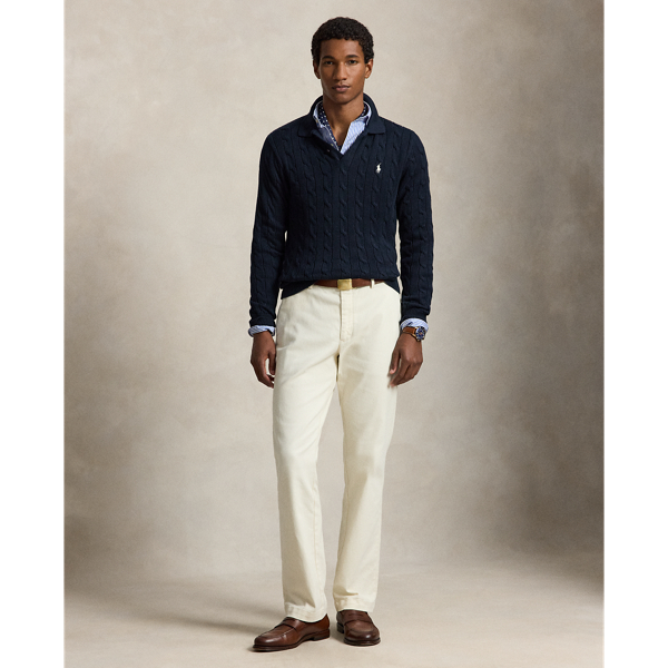 Cable-Knit Polo-Collar Cotton Jumper