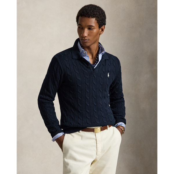 Cable-Knit Polo-Collar Cotton Jumper