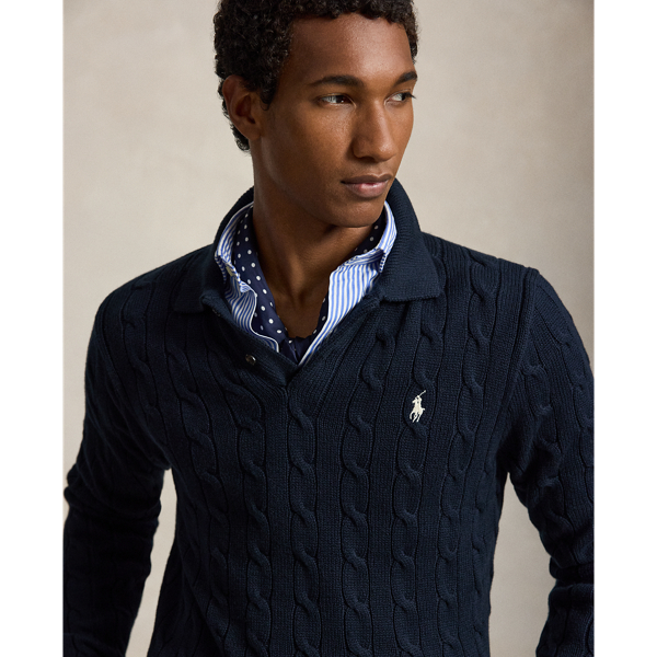 Cable-Knit Polo-Collar Cotton Jumper