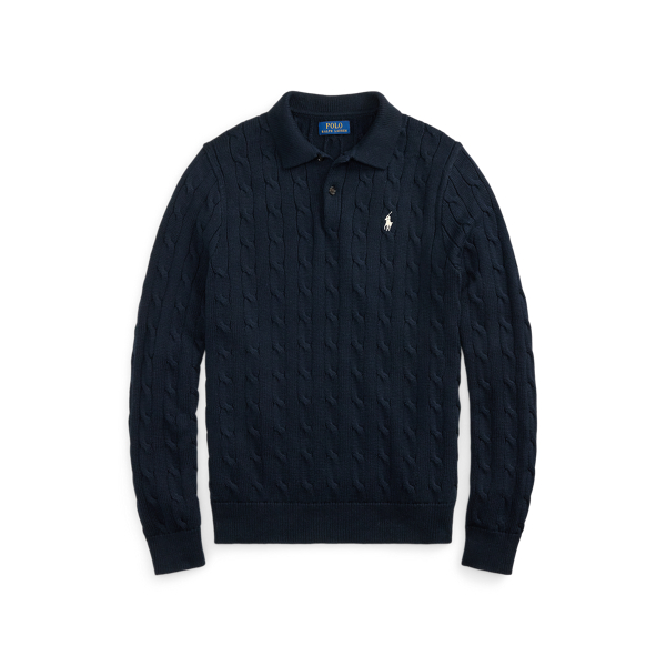 Cable-Knit Polo-Collar Cotton Jumper