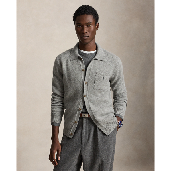 Wool-Cashmere Polo-Collar Cardigan