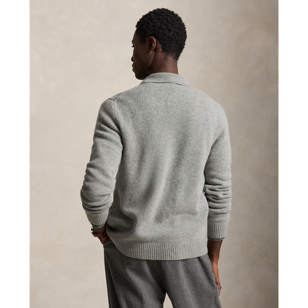 Wool-Cashmere Polo-Collar Cardigan