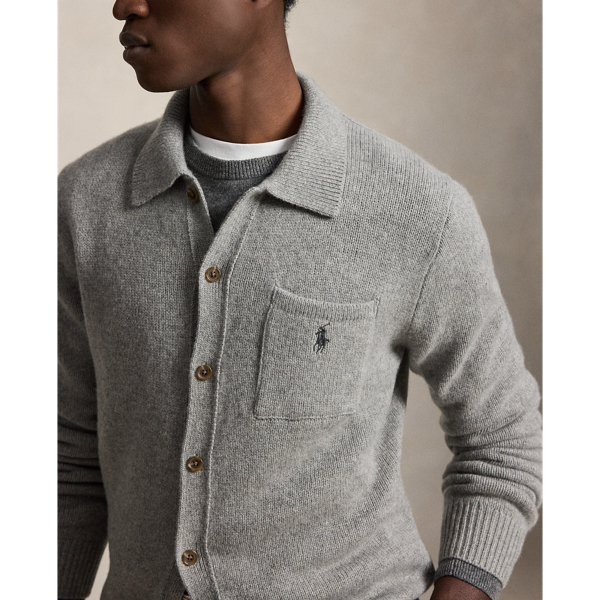 Wool-Cashmere Polo-Collar Cardigan