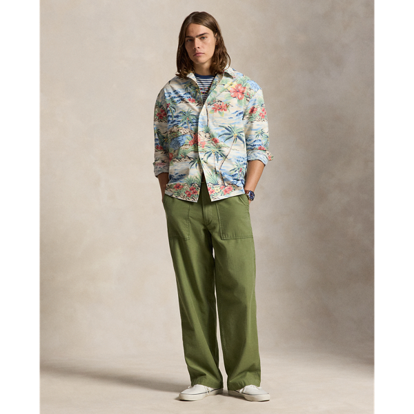 Tropical-Print Oxford Camp Shirt