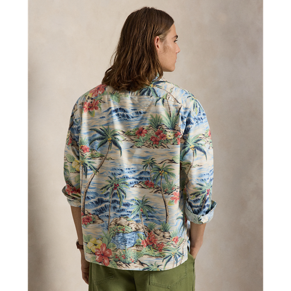 Tropical-Print Oxford Camp Shirt