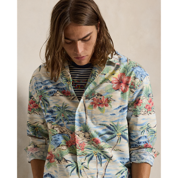 Tropical-Print Oxford Camp Shirt