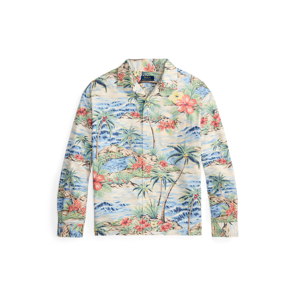 Tropical-Print Oxford Camp Shirt