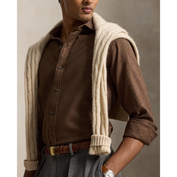 Chemise Classic Fit en serg&eacute; &agrave; chevrons Polo Ralph Lauren en Chevrons marron muscade 6