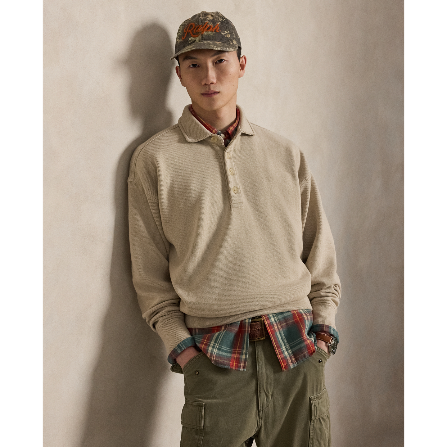 Мужской свитер Polo Ralph Lauren Relaxed Fit Ribbed Polo Pullover, цвет: Дюнный меланжевый — фото 4