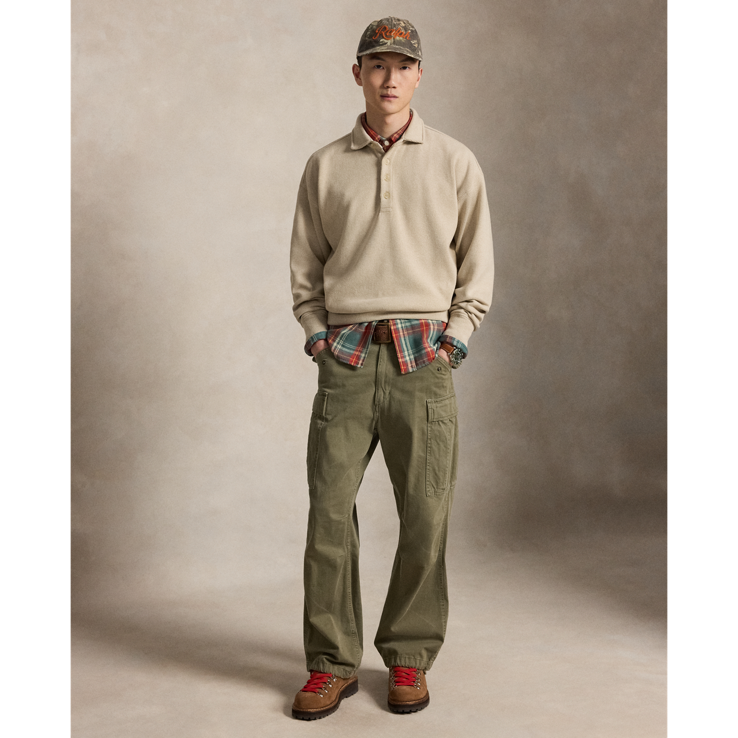 Мужской свитер Polo Ralph Lauren Relaxed Fit Ribbed Polo Pullover, цвет: Дюнный меланжевый — фото 1