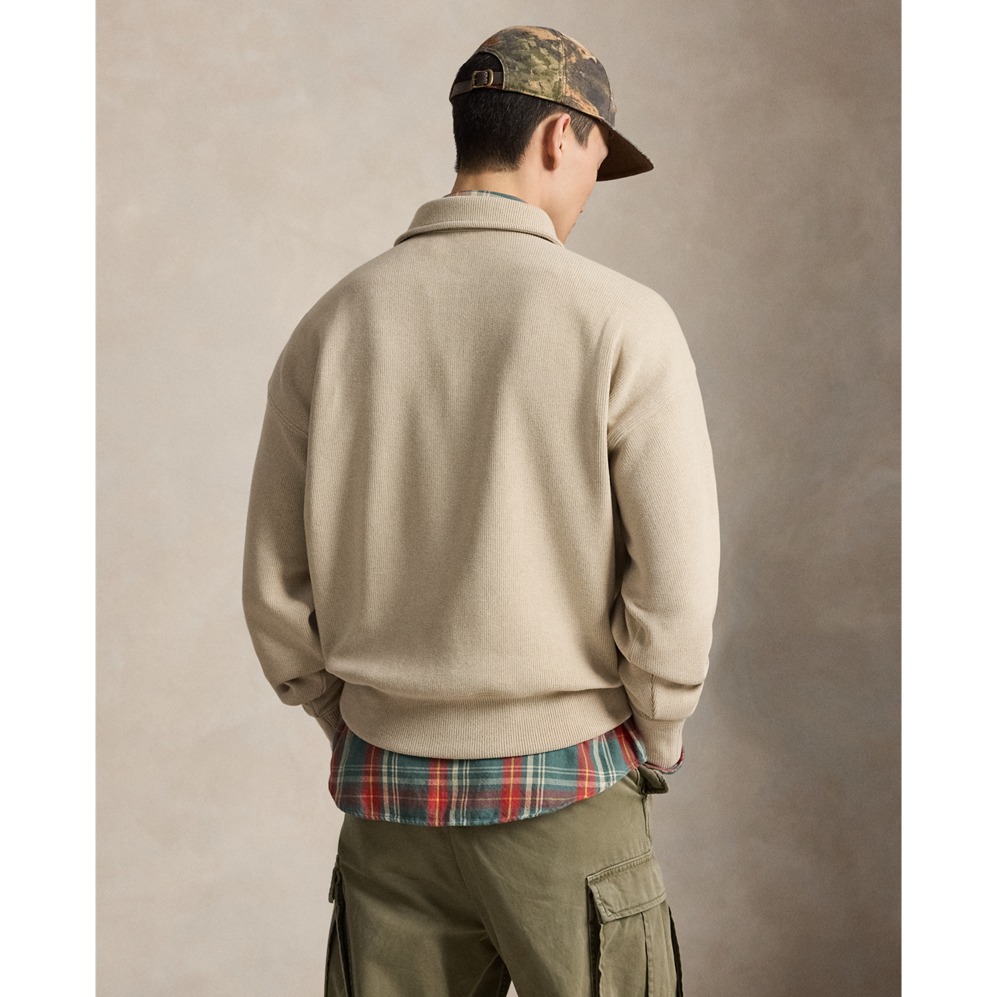 Мужской свитер Polo Ralph Lauren Relaxed Fit Ribbed Polo Pullover, цвет: Дюнный меланжевый — фото 2