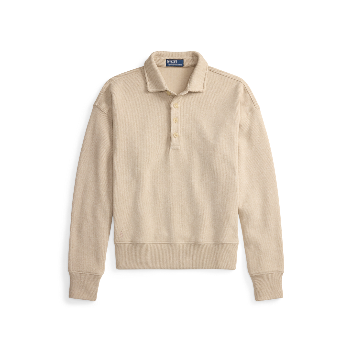 Мужской свитер Polo Ralph Lauren Relaxed Fit Ribbed Polo Pullover, цвет: Дюнный меланжевый — фото 5