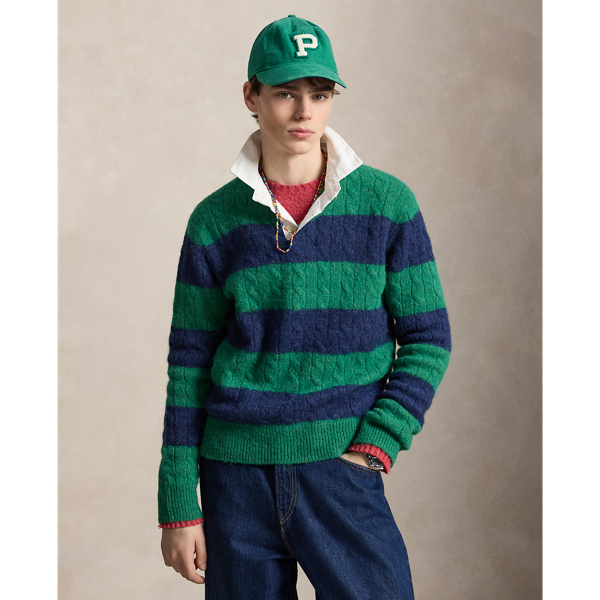 Striped Cable-Knit Rugby Jumper