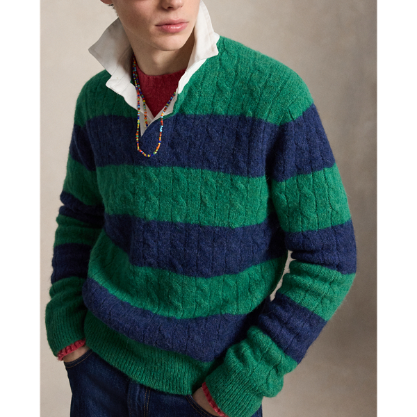 Striped Cable-Knit Rugby Jumper