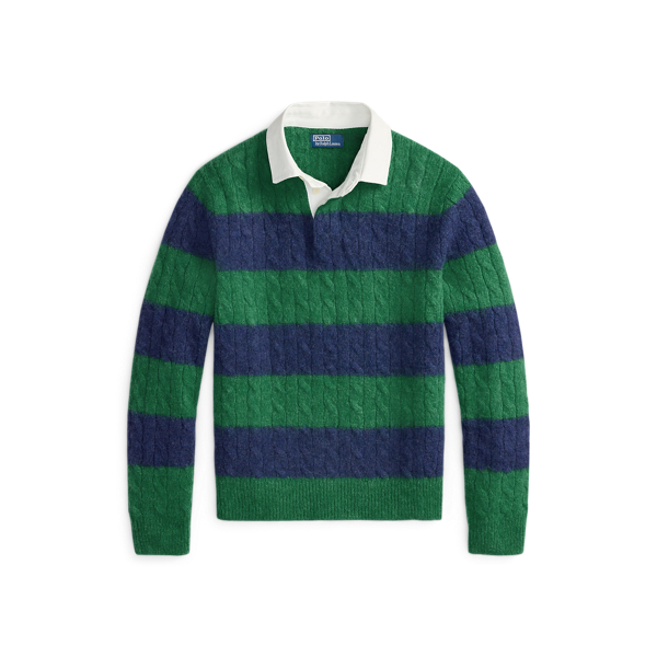 Striped Cable-Knit Rugby Jumper