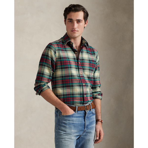 6988 Cream Red Multi Custom Fit Plaid Performance Shirt Polo Ralph Lauren 1
