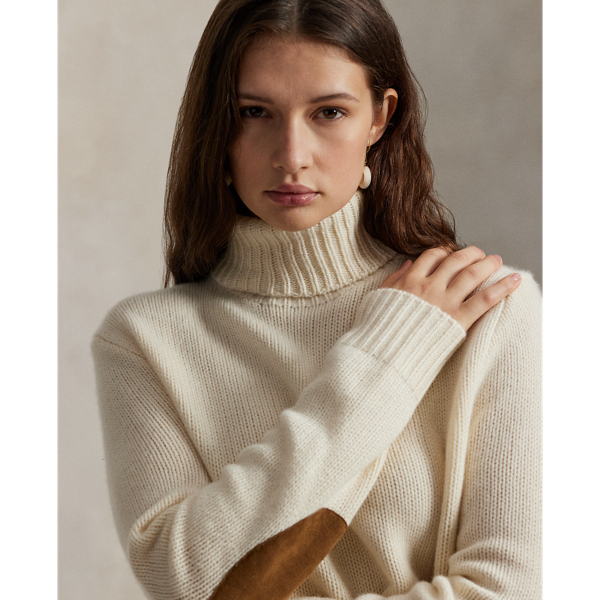 Suede-Patch Wool-Cashmere Sweater