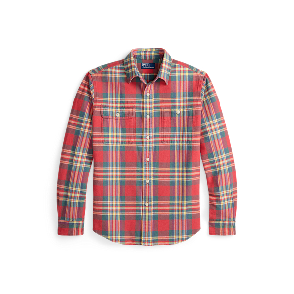 Red Olive Multi Classic Fit Plaid Flannel Workshirt Polo Ralph Lauren 2