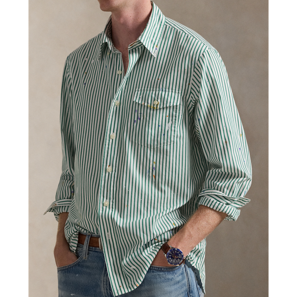 Classic Fit Paint-Splatter Striped Shirt
