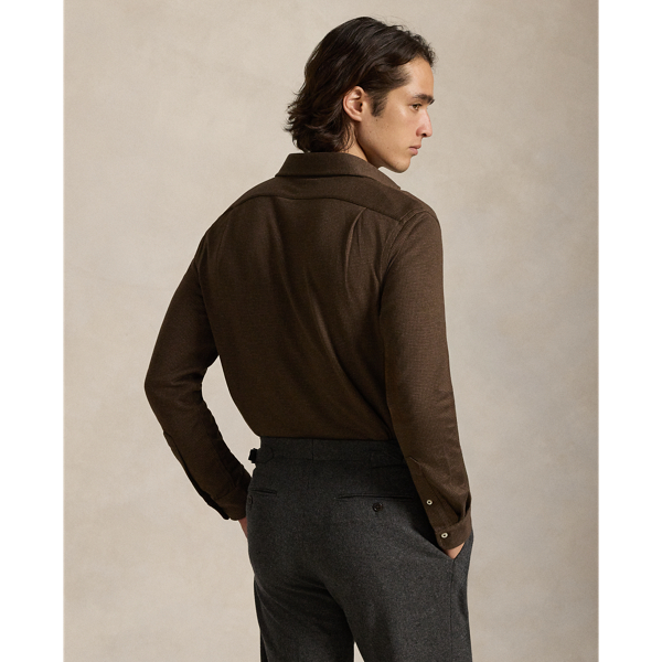 Nutmeg Brown Houndstooth Jersey Spread-Collar Shirt Polo Ralph Lauren 5