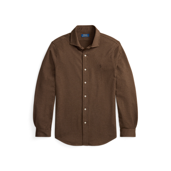 Nutmeg Brown Houndstooth Jersey Spread-Collar Shirt Polo Ralph Lauren 2