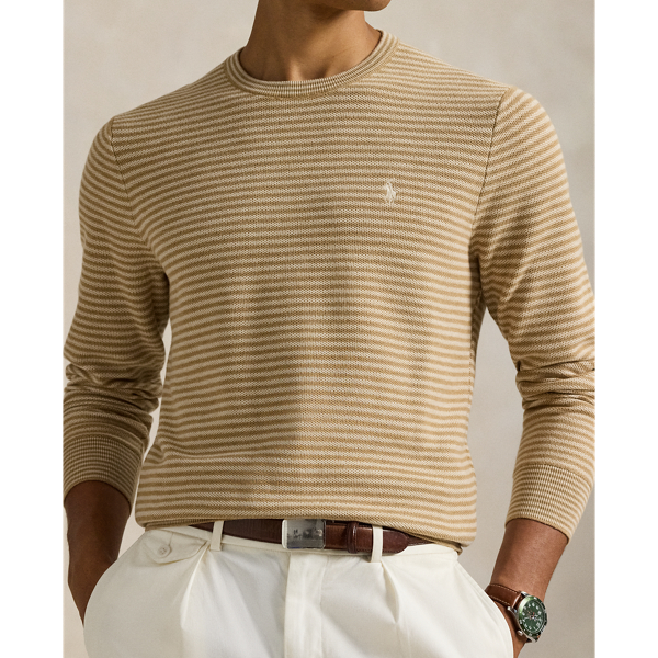 Mesh-Knit Striped Cotton Sweater