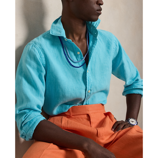 Perfect Turquoise Classic Fit Slub Linen Shirt Polo Ralph Lauren 6
