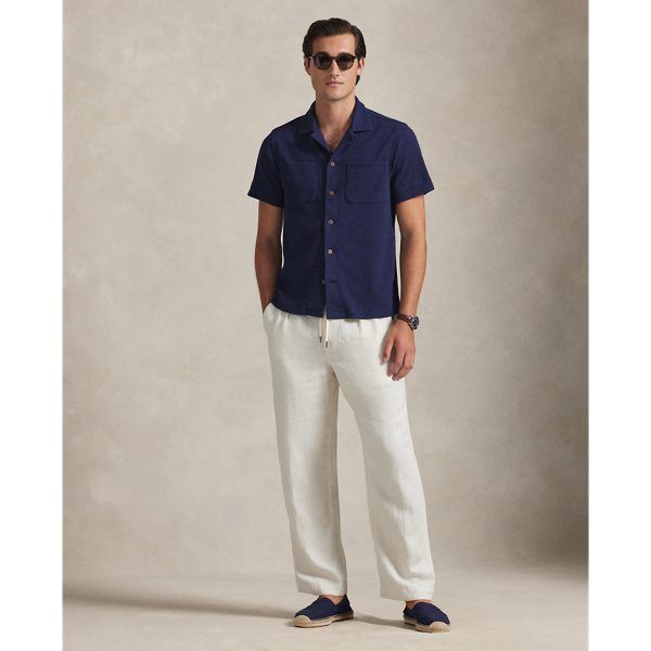 Newport Navy Waffle-Knit Cotton-Linen Camp Shirt Polo Ralph Lauren 4