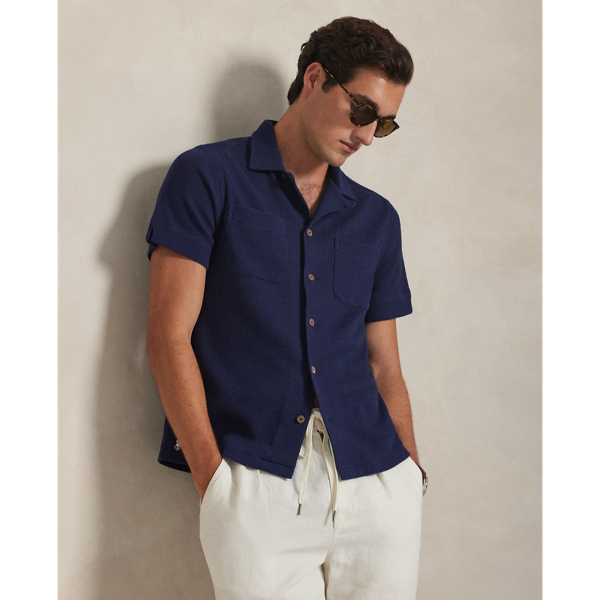 Baumwoll-Leinen-Hemd in Waffelpiqué