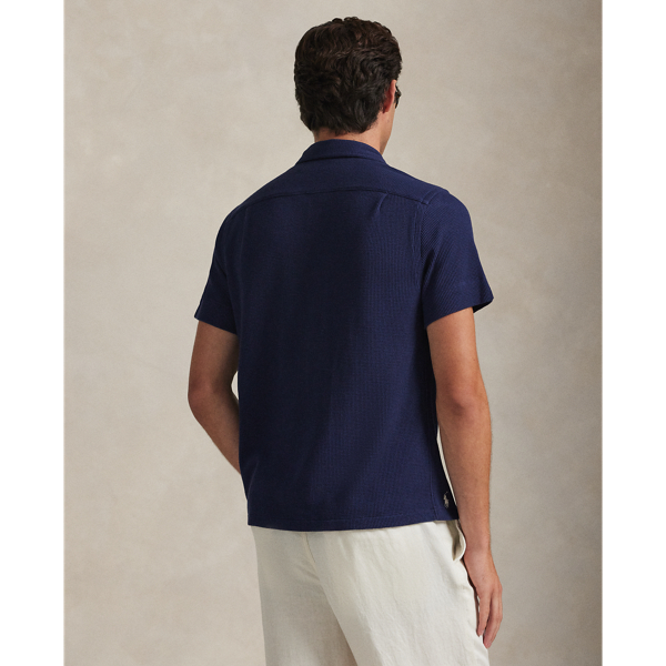 Newport Navy Waffle-Knit Cotton-Linen Camp Shirt Polo Ralph Lauren 5