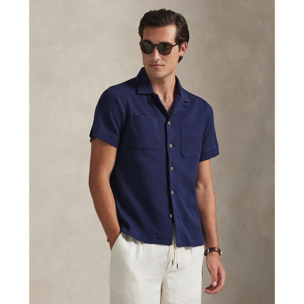 Newport Navy Waffle-Knit Cotton-Linen Camp Shirt Polo Ralph Lauren 7