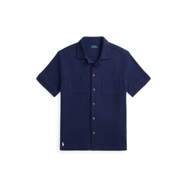 Newport Navy Waffle-Knit Cotton-Linen Camp Shirt Polo Ralph Lauren 2