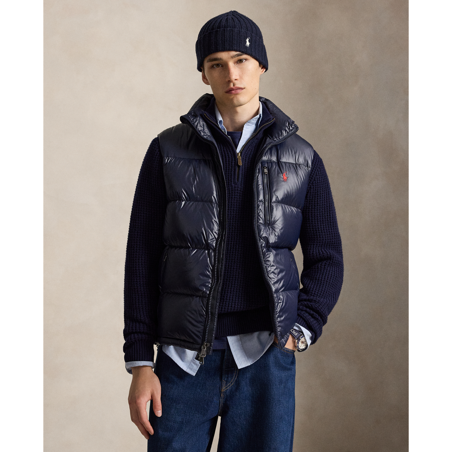 Мужской жилет Ralph Lauren The Gorham Glossed Down, цвет: Тёмно-синий — фото 4