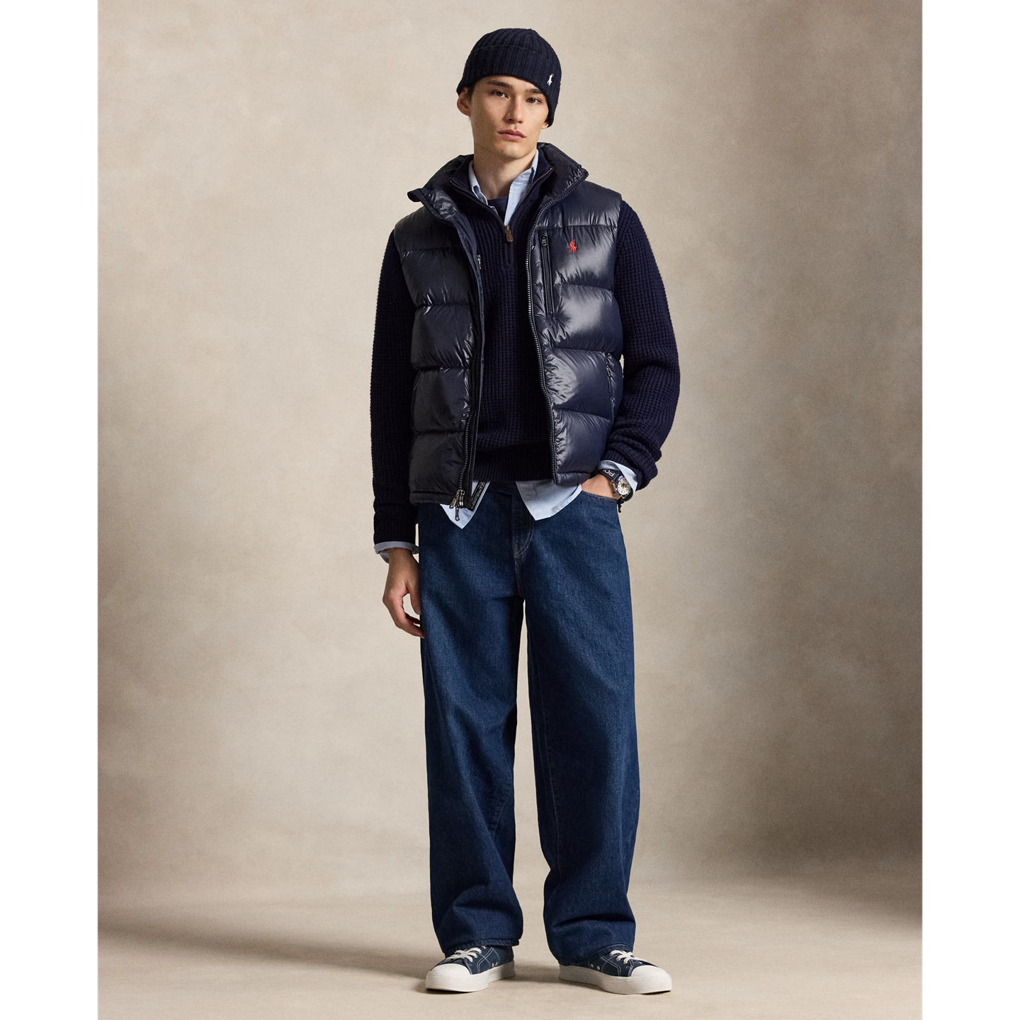 Мужской жилет Ralph Lauren The Gorham Glossed Down, цвет: Тёмно-синий — фото 1
