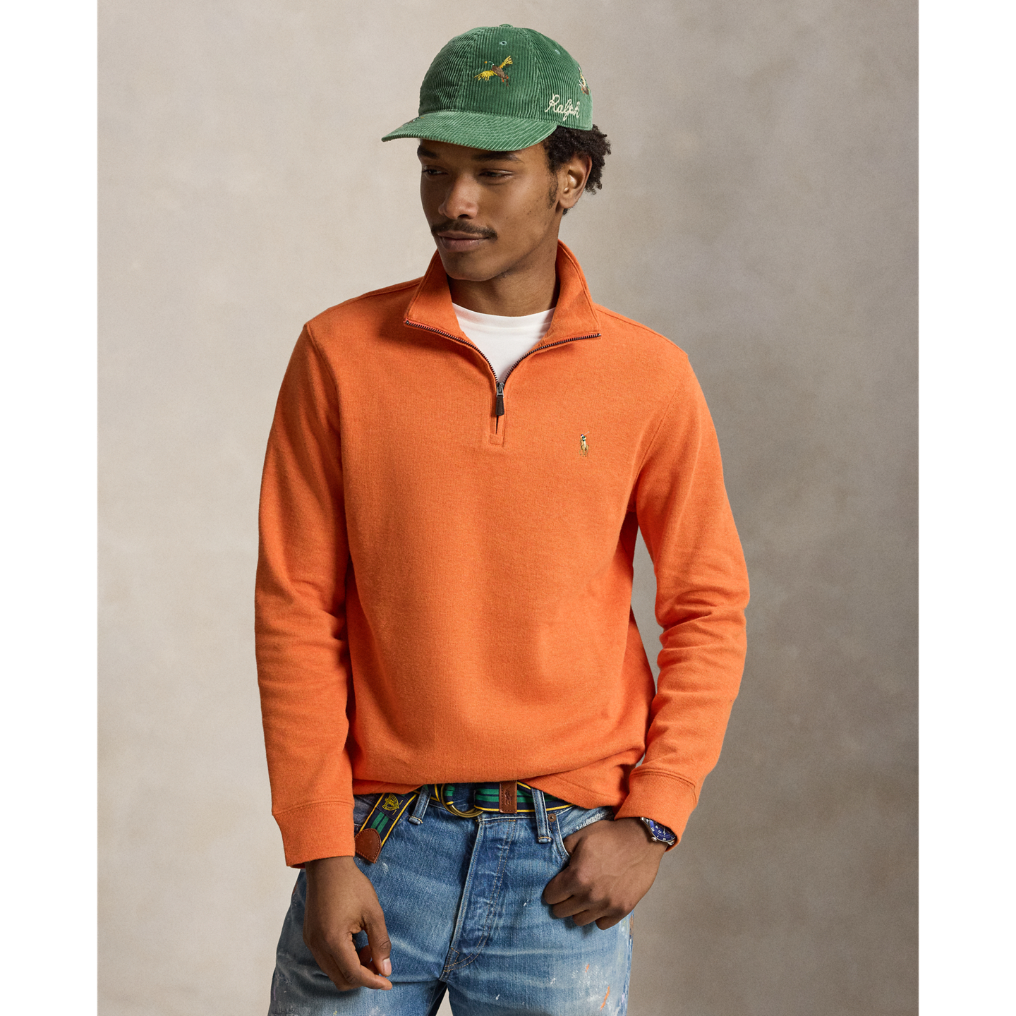 Свитер Ralph Lauren Estate-Rib Quarter-Zip Pullover, цвет: Оранжевый меланжевый — фото 4