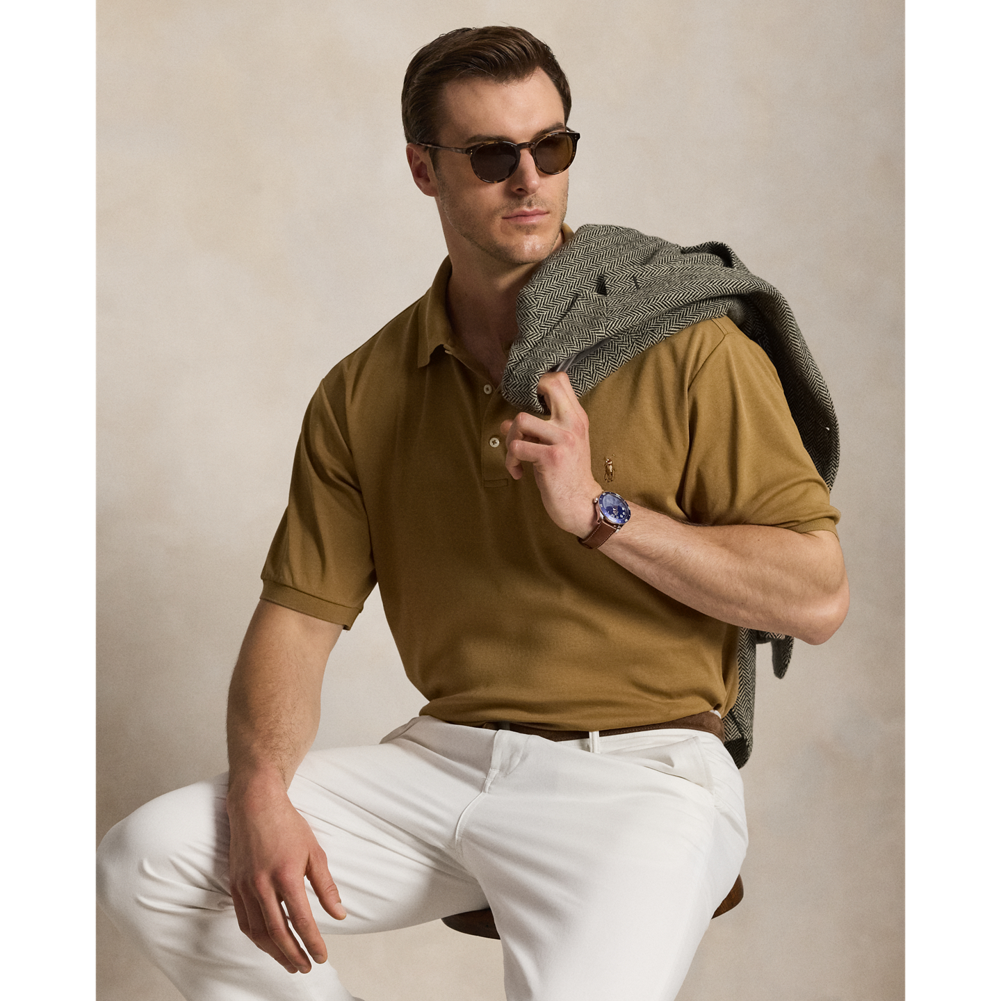 Мужское поло Ralph Lauren Soft Cotton Polo, цвет: Коричневый — фото 5