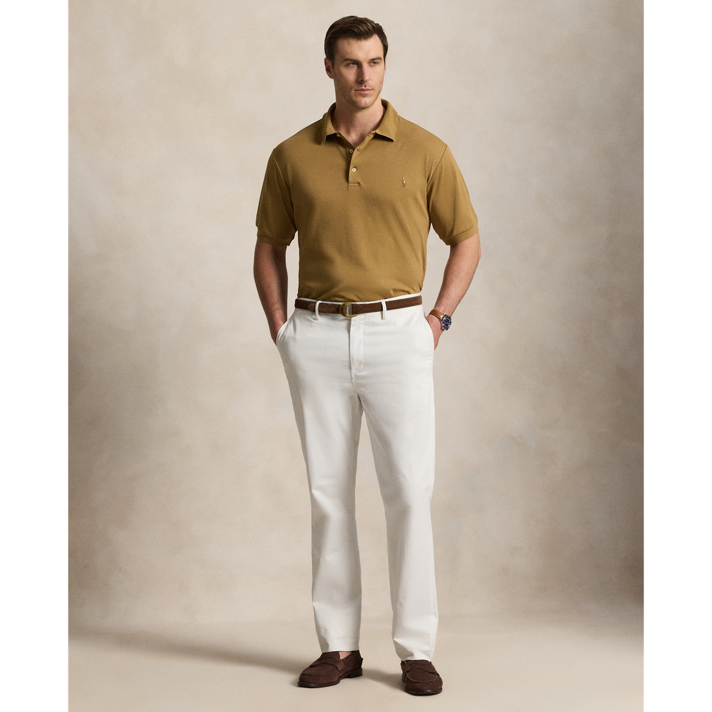 Мужское поло Ralph Lauren Soft Cotton Polo, цвет: Коричневый — фото 1