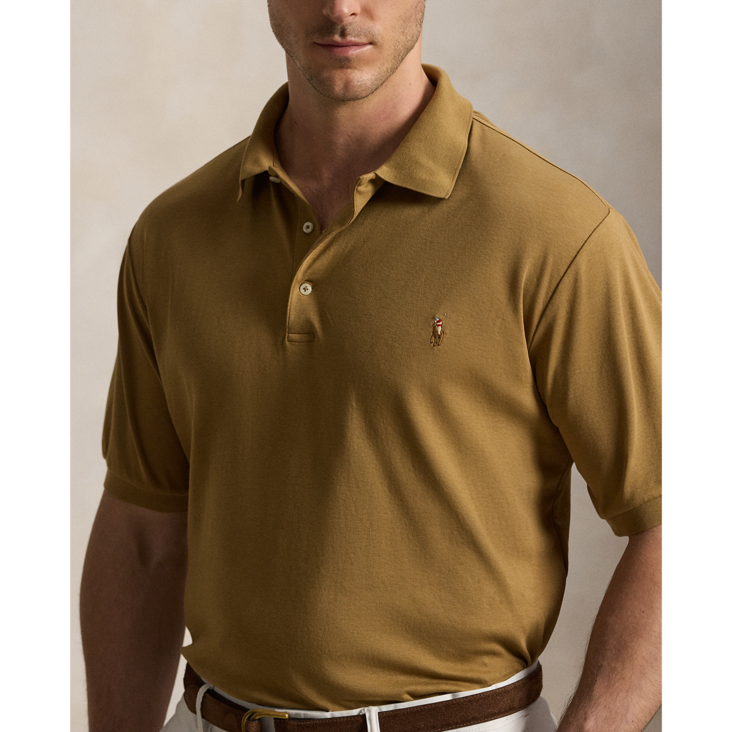 Мужское поло Ralph Lauren Soft Cotton Polo, цвет: Коричневый — фото 3