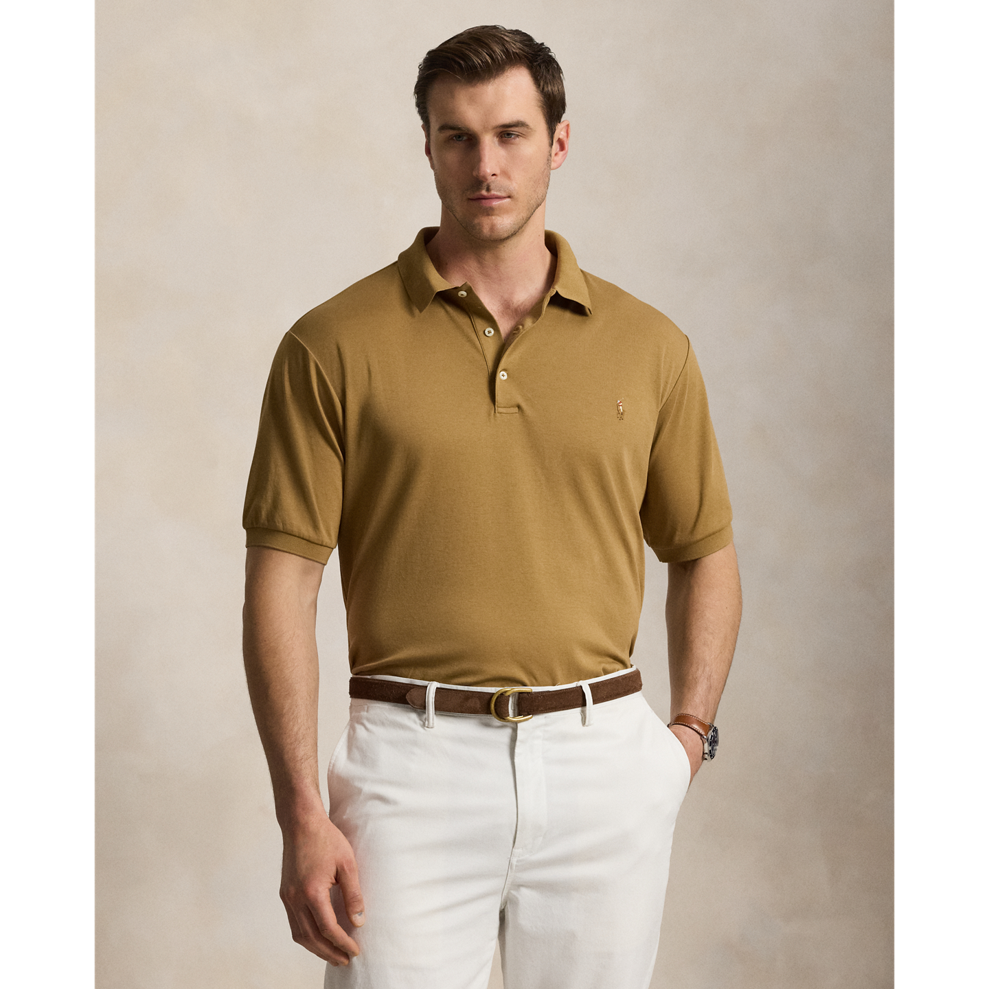 Мужское поло Ralph Lauren Soft Cotton Polo, цвет: Коричневый — фото 4