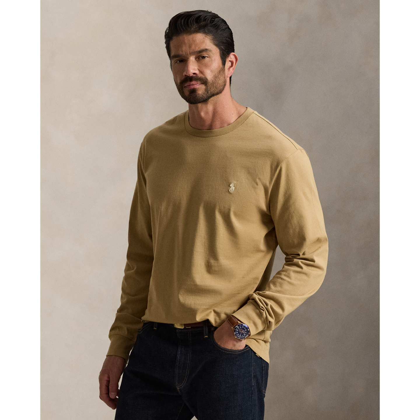 Мужская футболка Ralph Lauren Jersey Long-Sleeve T-Shirt, цвет: Рыжевато-коричневый — фото 4