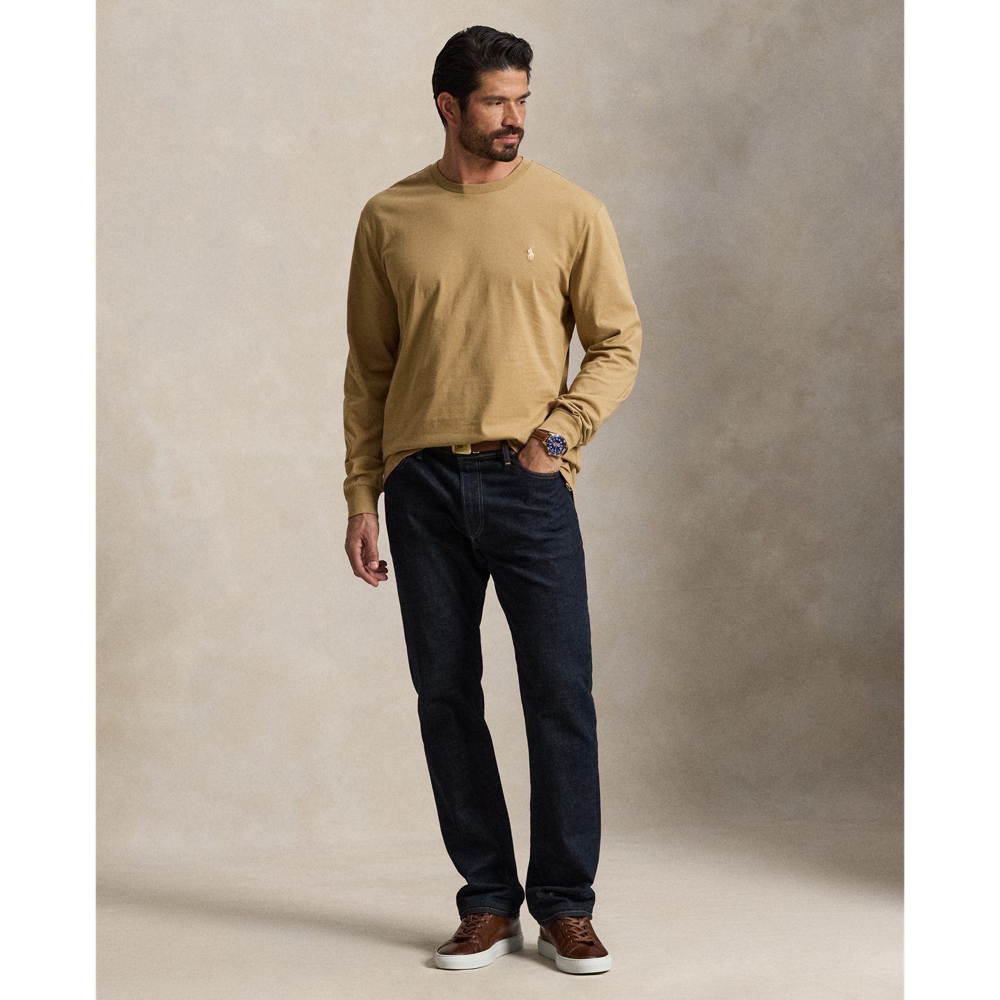 Мужская футболка Ralph Lauren Jersey Long-Sleeve T-Shirt, цвет: Рыжевато-коричневый — фото 1