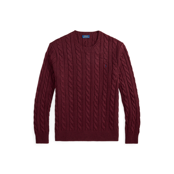 ★★POLO RALPH LAUREN★★ Cable knit cotton sweater red MNPO Cable-Knit Cotton Polo-Collar Sweater