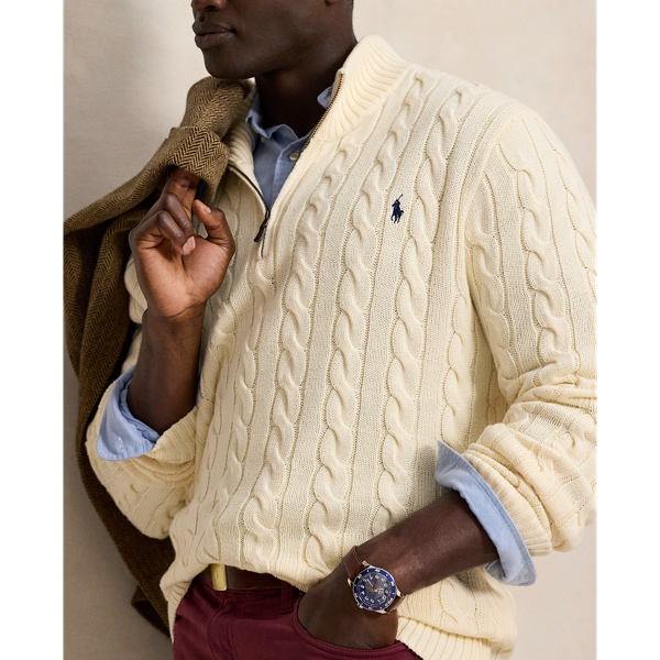 Cable-Knit Cotton Quarter-Zip Sweater